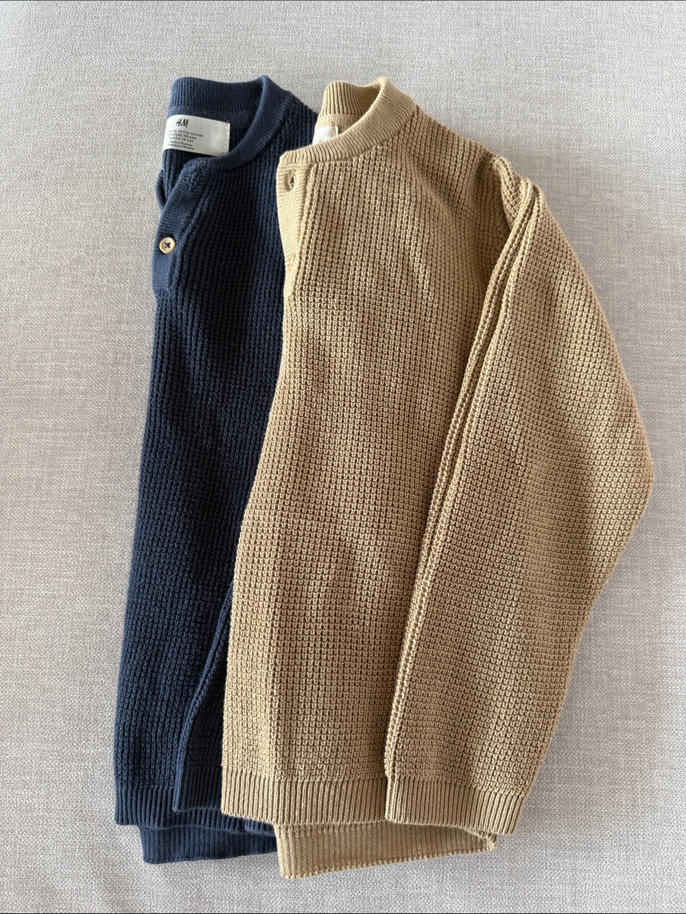 H&M Boy’s Dark Blue & Camel Waffle Henley Sweater